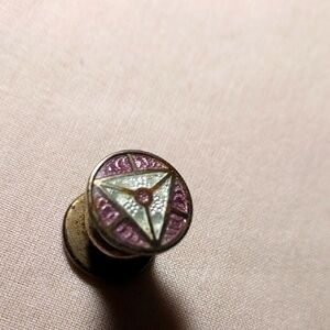 Antique 1920s Baer & Wilde "Kum-A-Part" Snap Cufflink Pink White Enamel Triangle